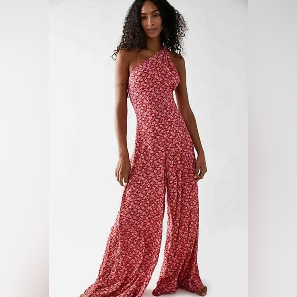 Free People Arlo Jumpsuit Floral Printed Halter Wide Leg